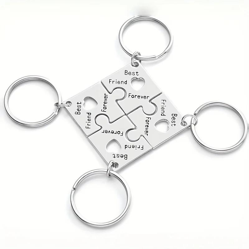 Custom 4-piece Silver Stainless Steel Puzzle Friendship Keychain belong to Forever Friends Graduation Season Start Season Gifts view 5