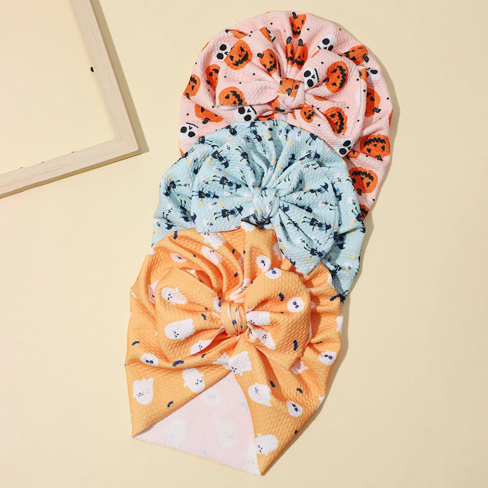 Halloween Print Bogen Turban Hüte für Jungen Jungen Mädchen Mützen niedlichen elastischen Kappen Motorhaube Head wraps Neugeborenen Kleinkind