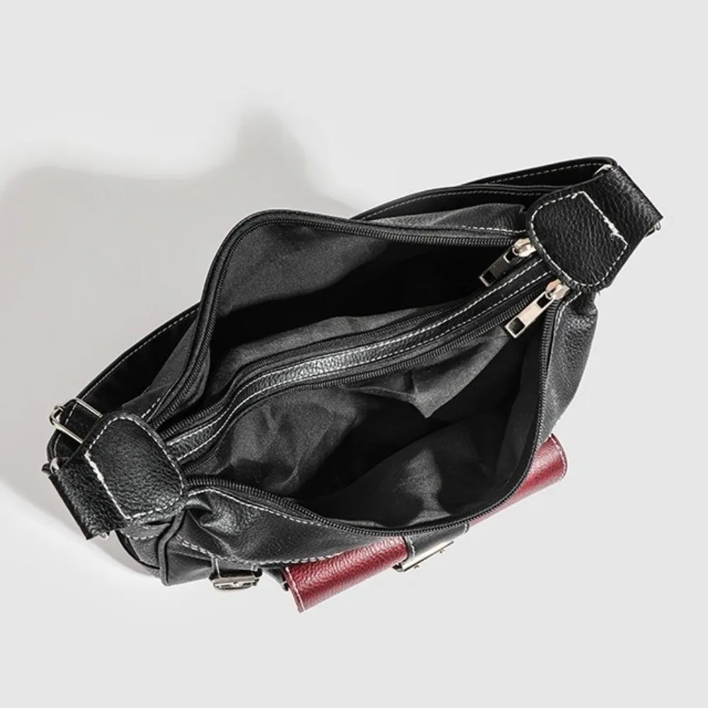 

Large Capacity PU Leather Crossbody Bag Exquisite Adjustable Strap Messenger Bag Contrast Color Vintage Satchel Bag Dating