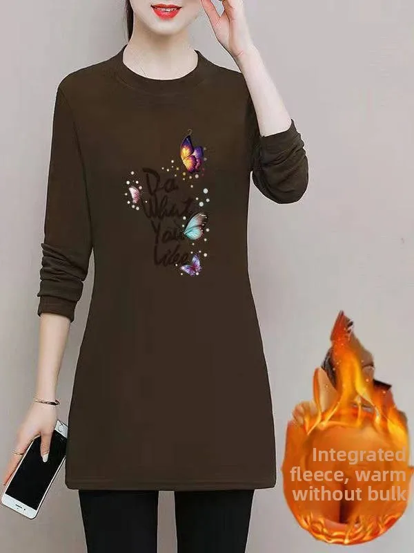 

Thiened Fce Long Sve Dr женский осенне-зимний новый Sle средней длины плюс размер базовый слой чехол для живота теплый наряд для мамы