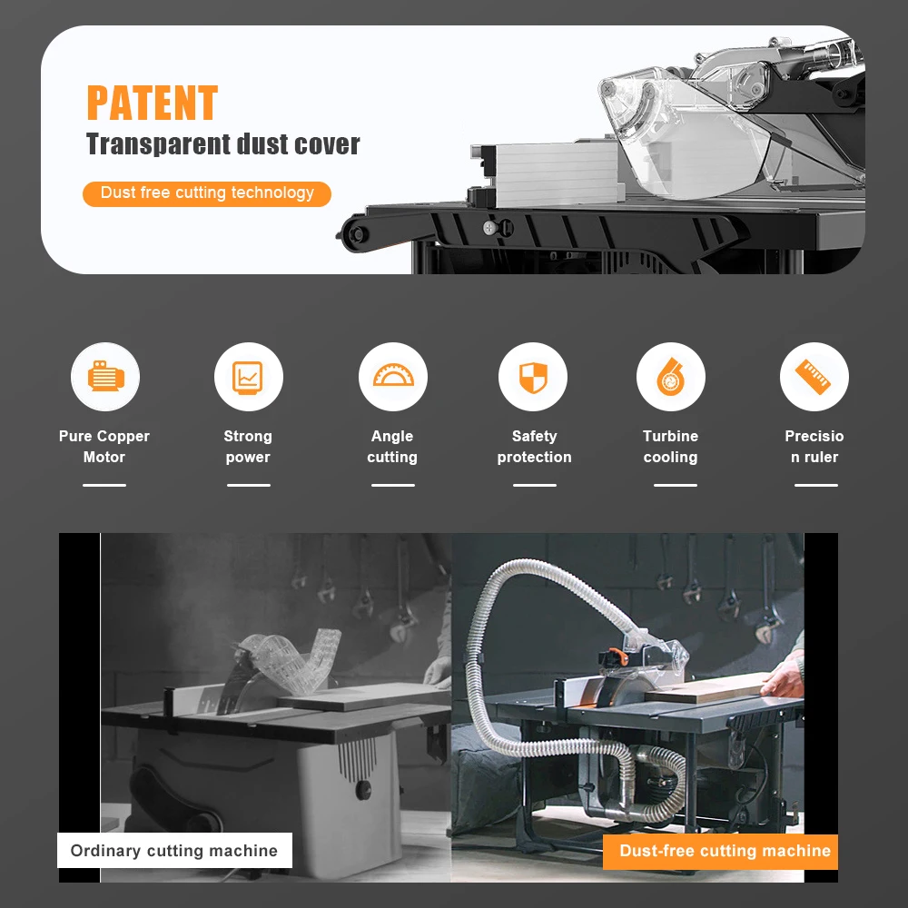 Gergaji Meja Listrik Gergaji Meja Tanpa Debu Gergaji Kayu Solid Gergaji Logam Mesin Pemotong Lantai Laminasi Gergaji Multifungsi