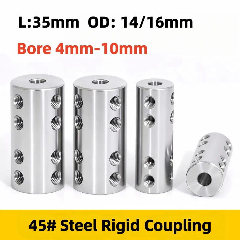 1Pc Lengthen Type Rigid Shaft Coupling 45# Steel Reducing Coupler Set Screw High Torque Motor Connector L35mm Bore 4mm to 10mm
