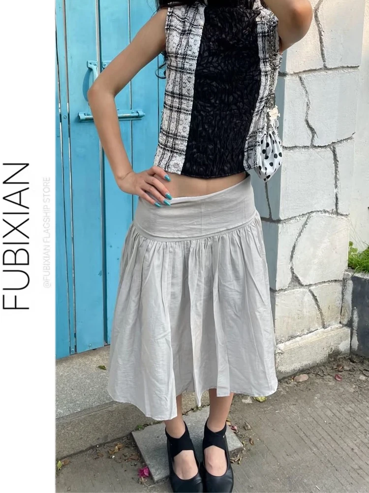 

Summer New Lightweight Vacation Style Knee-Length Loose Women's Skirt Folded High Waist Umbrella Skirt Slimming Effect