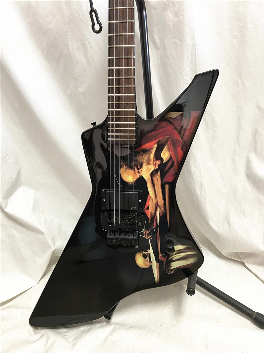 Custom saint jerome writting caravaggio Special Black light Double shake electric Guitar Mahogany body Free shipping