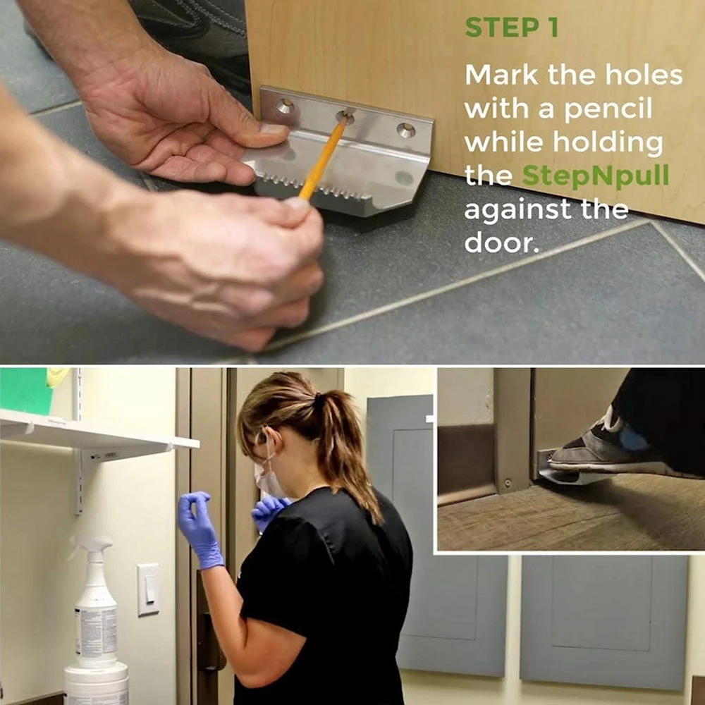 JHD 2 PCS Hands Free Foot Door Opener Pressless Contactless Door Pull Handle Bracket Thick