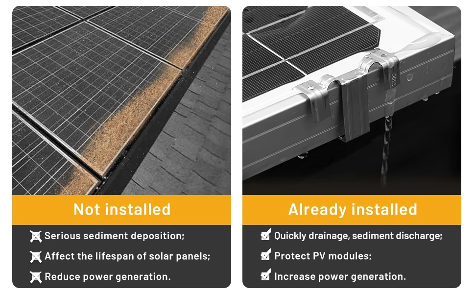 Solar Panel Drainage Clips Upgraded Stainless Steel Roof Solar Panel Frame Cleaning Clip Photovoltaic Panel Auto Remove Water
