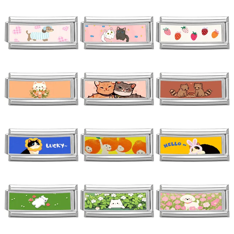 موضة جديدة جميلة الكرتون الحيوانات الأليفة القطط الكلاب الإيطالية وصلات سحرية طويلة صالح 9 مللي متر سوار الفولاذ المقاوم للصدأ النساء الرجال DIY بها بنفسك صنع المجوهرات #1