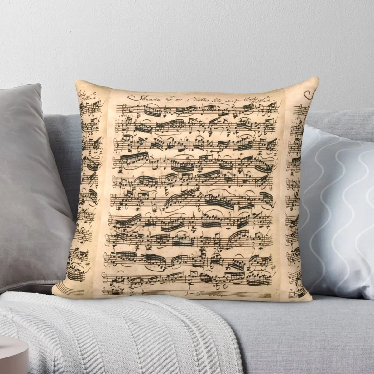 

Bach Original Handwritten Score Pillowcase Polyester Linen Velvet Pattern Zip Decor Bed Cushion Case