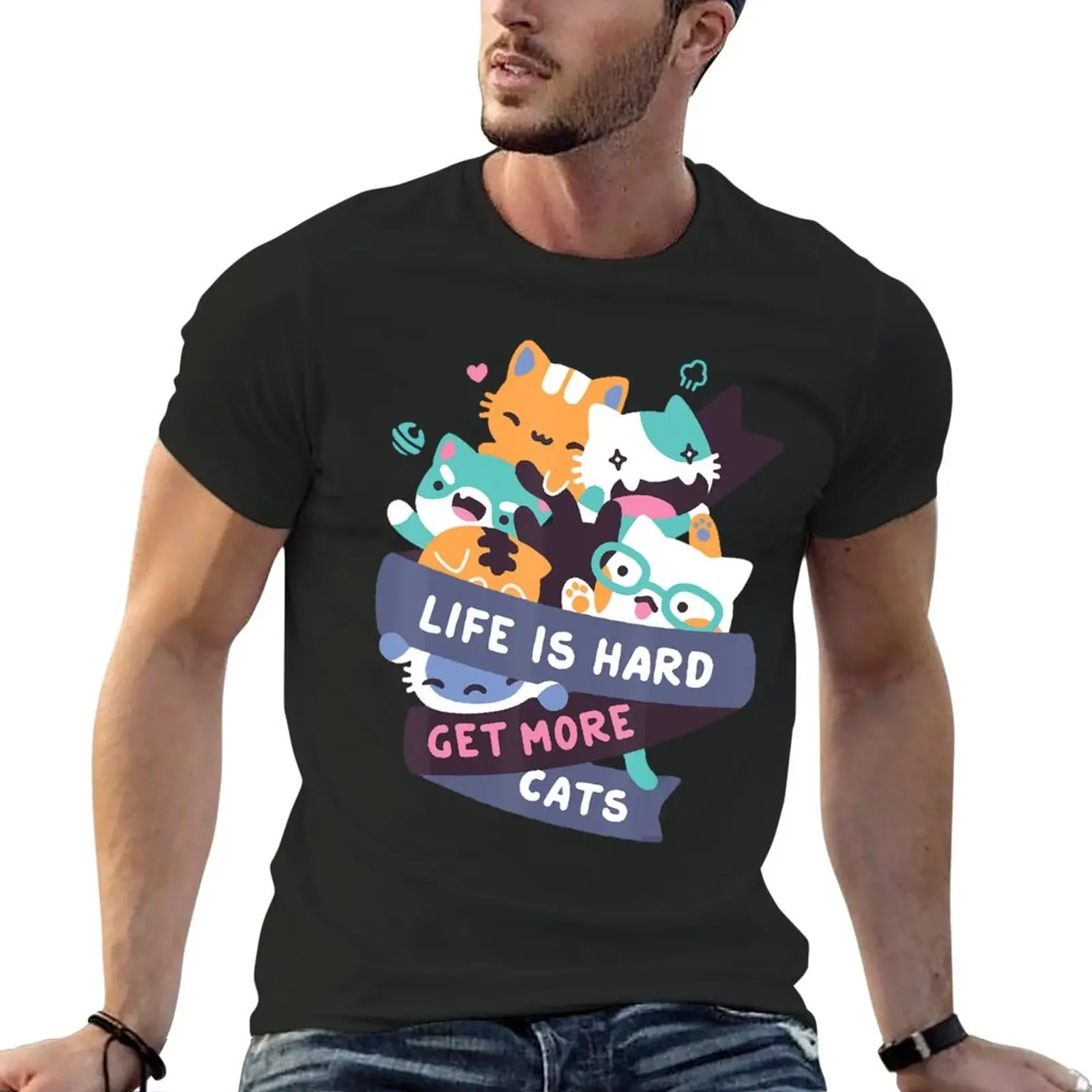 

New Life Is Hard Get More Cats T-Shirt rapper graphic tees customs tees plus size men clothing