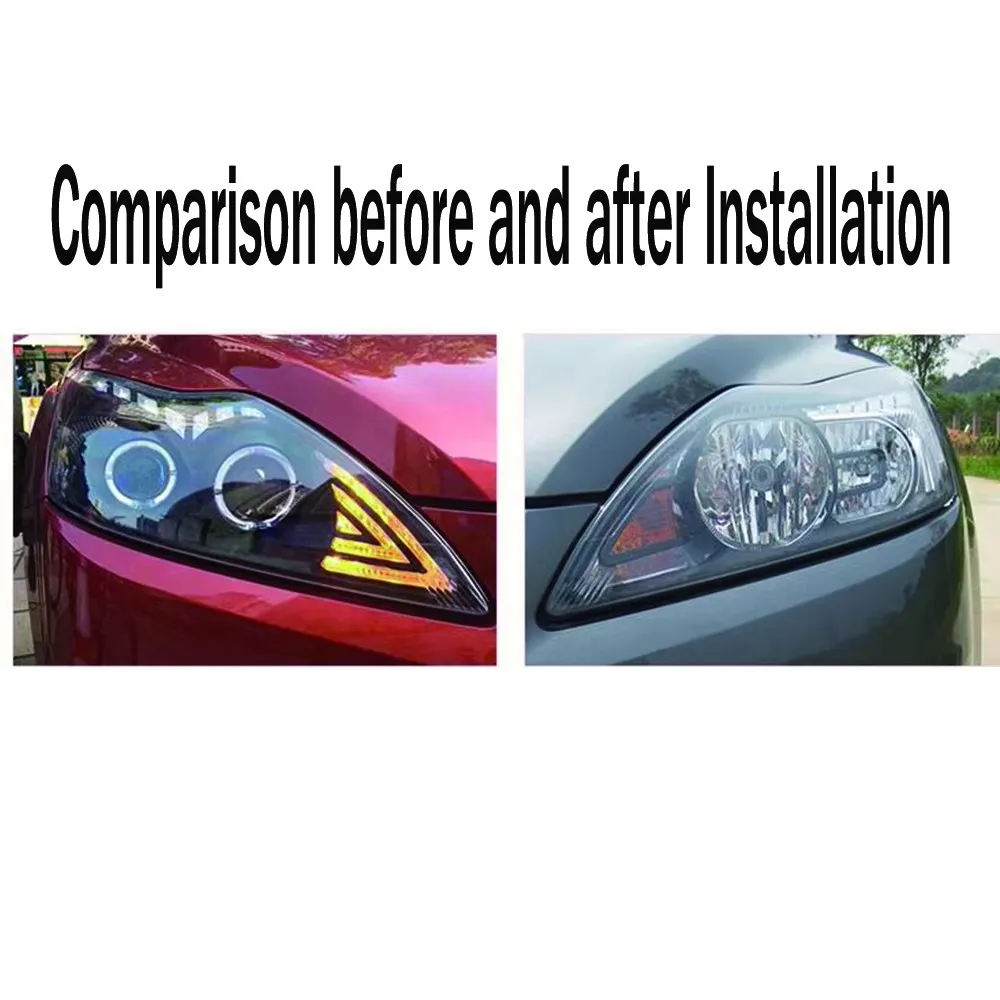 

Pair Car Headlight for Frod Focus 2009 to 2014 LED Angel Eyes Daytime Running Light Black Modified Style 2N11-15201-AC