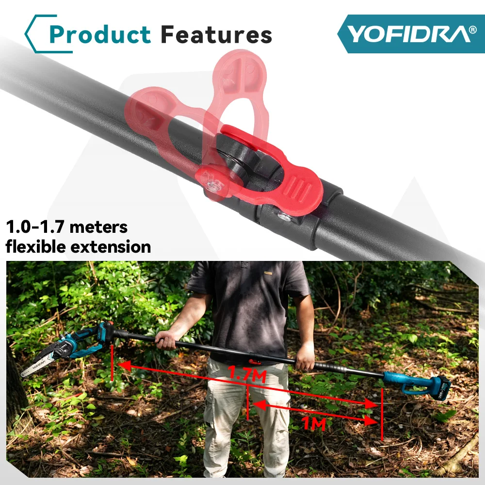YOFIDRA 8 Inch Brushless Telescoping Pole Electric Chainsaw High Branch Saw Garden Pruning Power Tool For Makita 18V Battery Pin