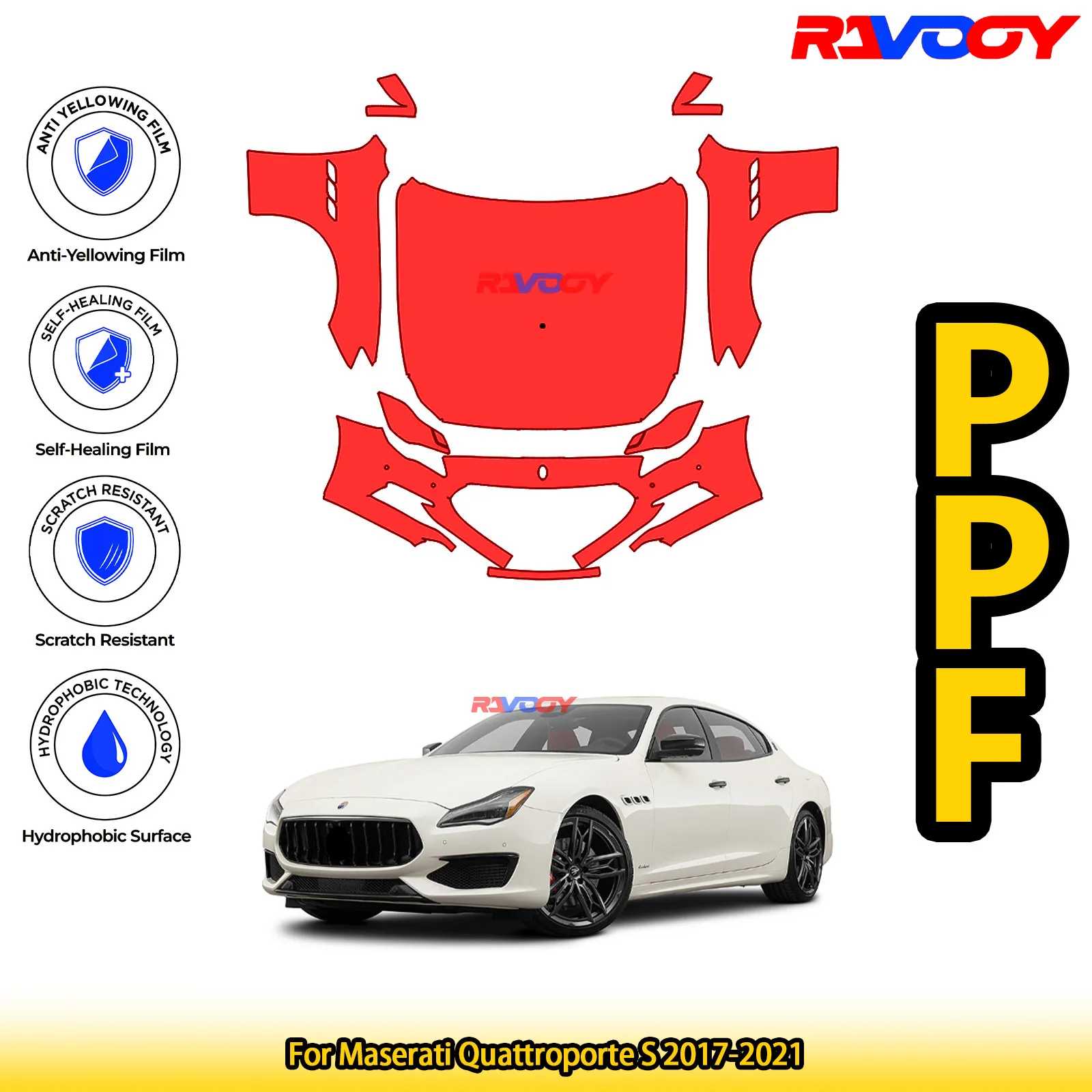 

For Maserati Quattroporte S 2017-2021 Glossy Matte Black Precut front PPF Kit Paint Protection Film