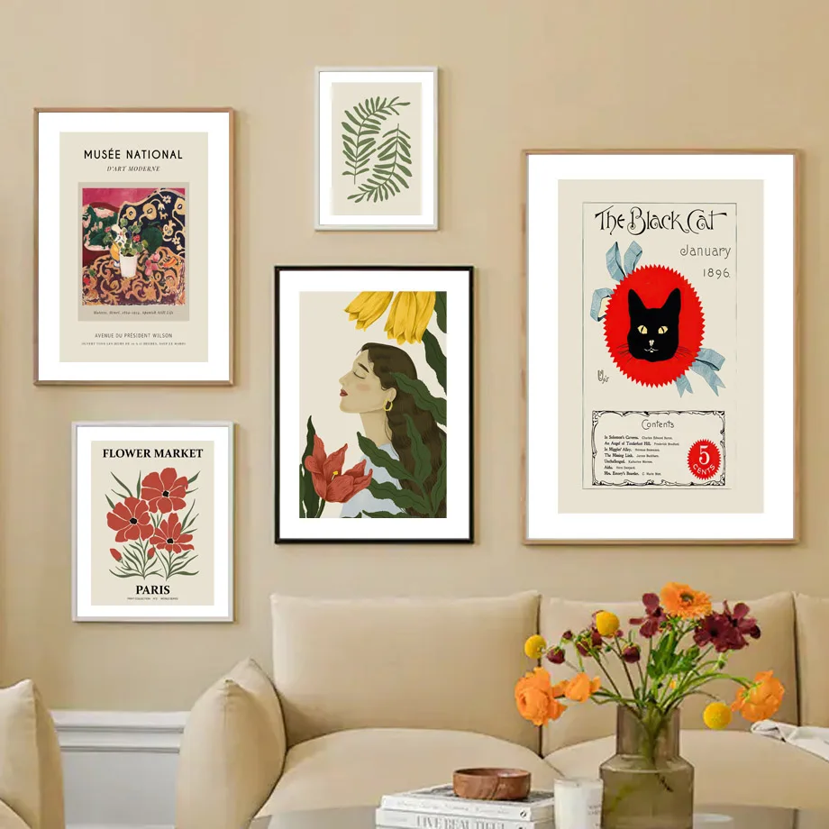 

Vintage Abstract Flower Market Wall Art Canvas Print Matisse William Morris Inspired Girl Home Decor Living Room Painting