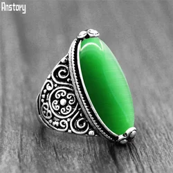 Flower Band Oval Opal Rings For Women Vintage Look Antique Silver Plated Personality Fashion Jewelry