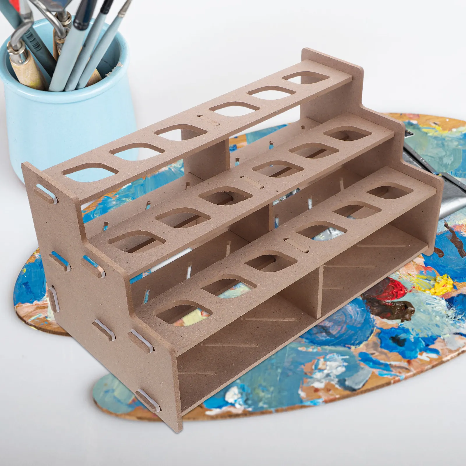 Paint Organizer Rack Compact Multi Layer Tabletop Paint Holder for Oil Watercolor Brushes Storage for Artists Studio