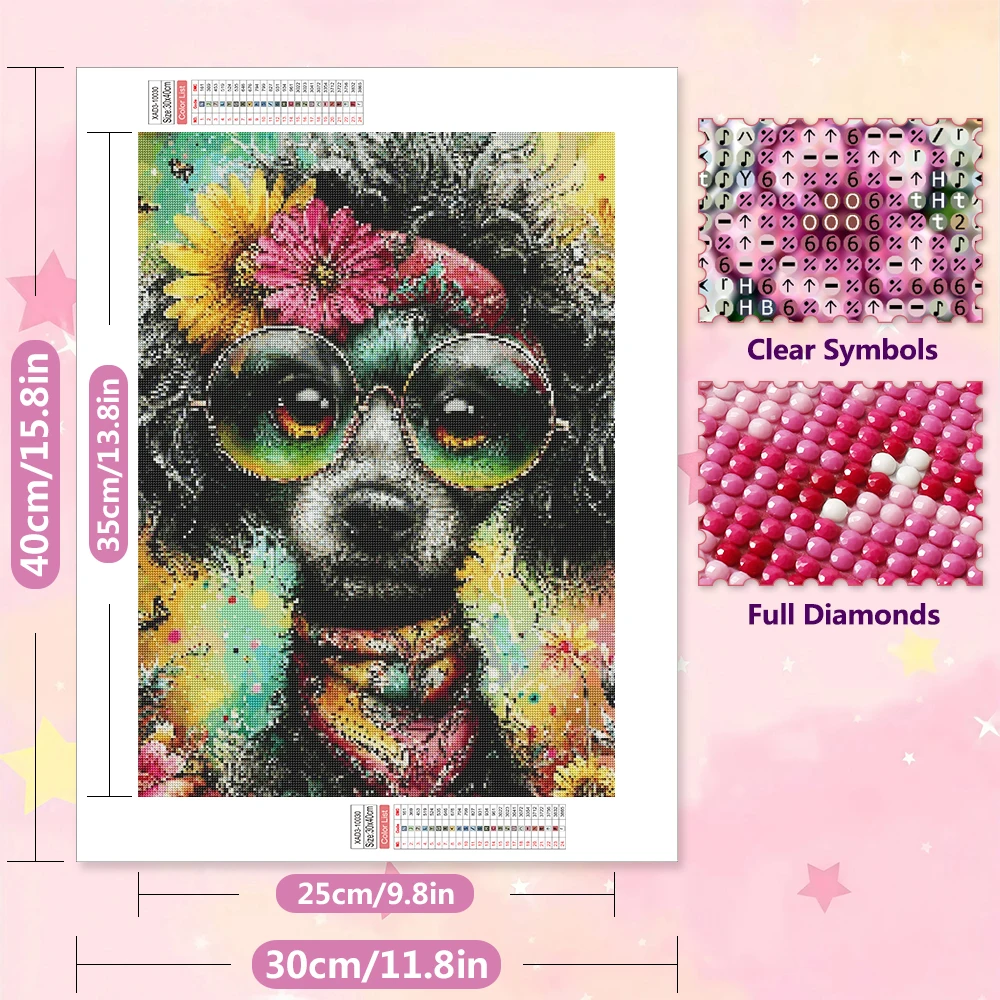 EverShine DIY 5D Diamond Painting Dog Animal Embroidery Glasses Poodle Full Square Round Drill Mosaic Puppy Wall Decorations