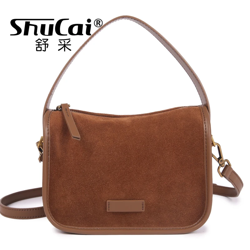 

Suede Cowhide Fashion Ladies Shoulder Crossboy Brown Bag for Women Luxury Designer Female Coffe Handbag Angola Red 2025 New
