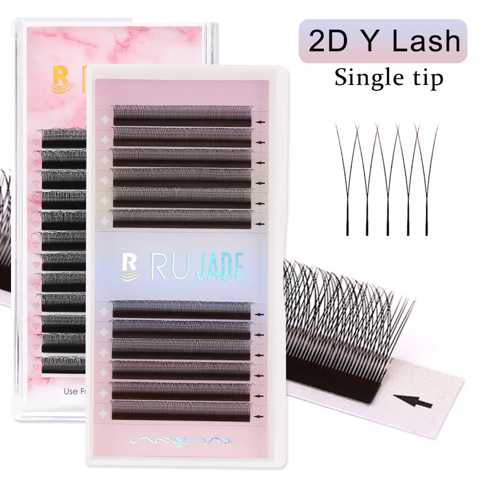 

Rujade 2D Y Eyelashes for Extension Mesh Net Cross 3D 4D W Premade Fans Ultra Thin Natural Soft Single Tip Y Eyelash Extensions