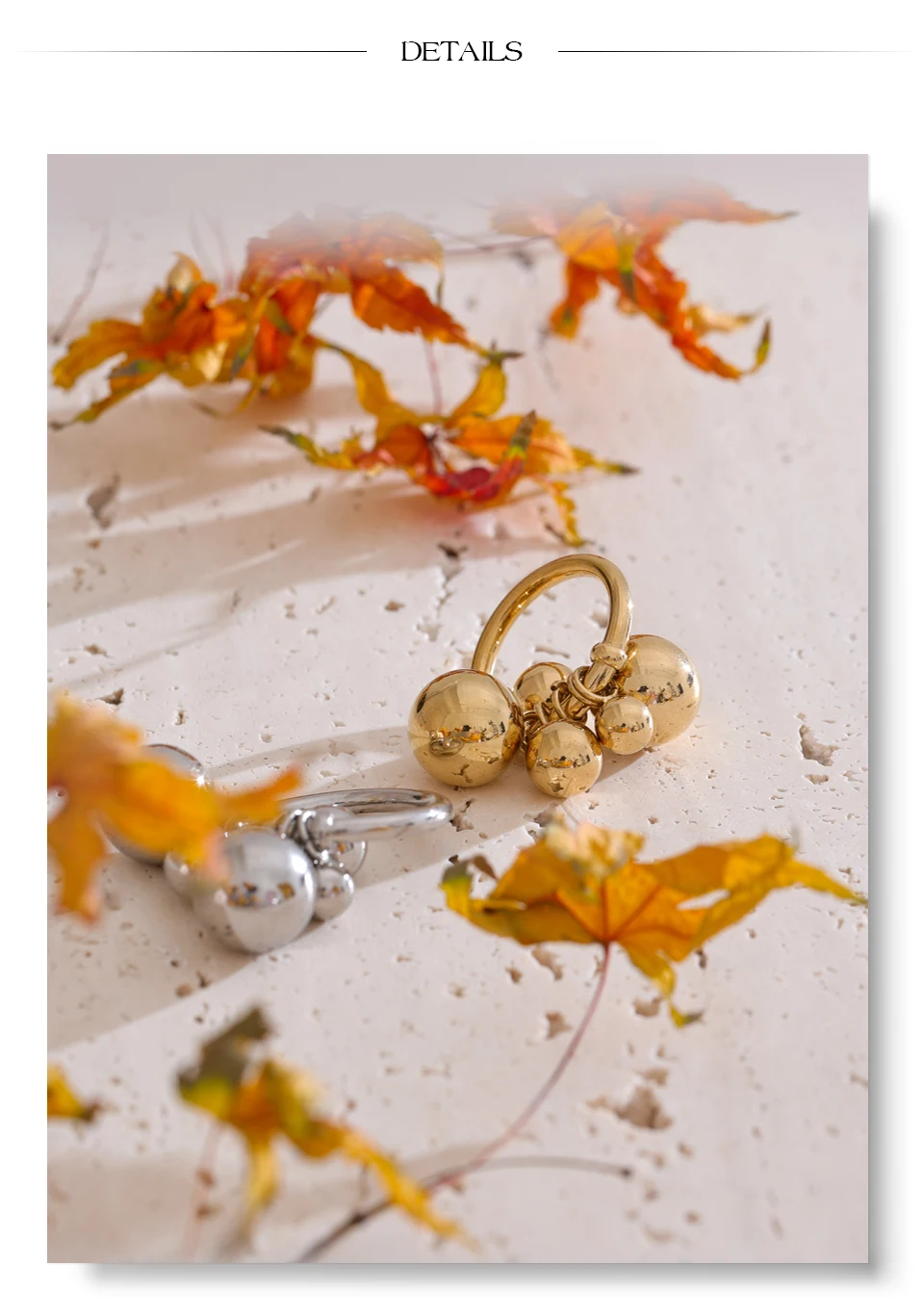 Yhpup # Edelstahl-Perlen, Kugel, handgefertigter Ring, rostfrei, 18 Karat PVD-beschichtet, personalisierter, trendiger Charm-Fingerschmuck 2025 – Detail 14