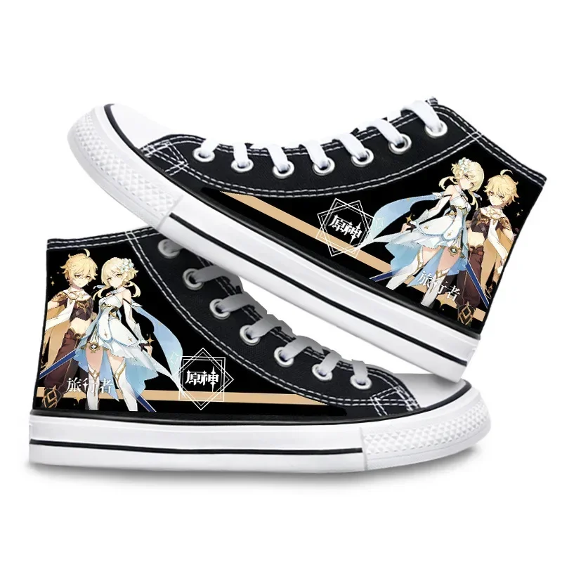 A Genshin Impact Canvas Shoes High Top Sneaker 3D Print Cosplay Costume for Boys Girls Studebts Kawaii Shoes Anime Kids Gifts