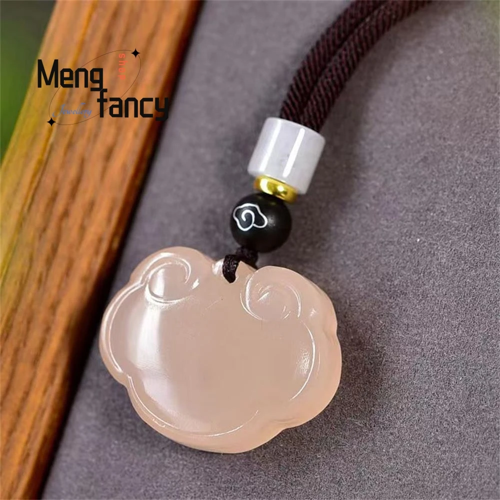 

Natural Hotan Jade Lotus Root Pink Baby Ruyi Long Life Lock Pendant Simple Exquisite High-grade Mascots Luxury Quality Jewelry