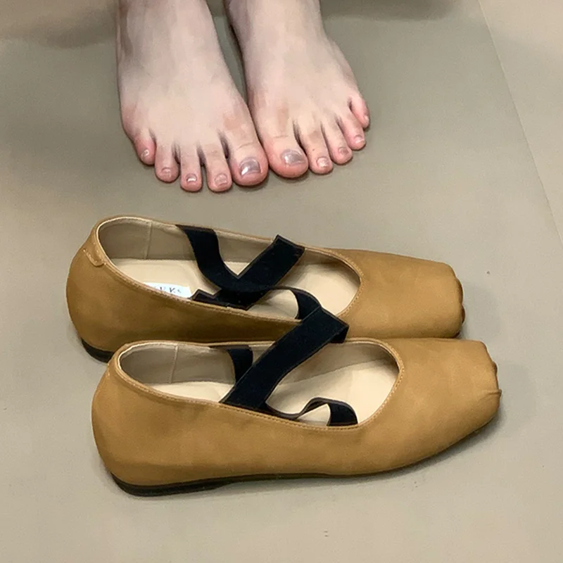 

Women Ballet Flats Shoes Elegant Fashion Loafers Shoes Autumn 2025 Designer Square Toe Walking Shoes New Brand Mujer Zapatillas