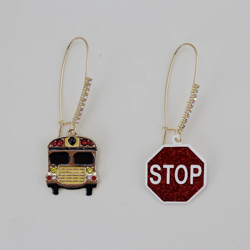 BJ Bus Earrings, gold-plated, enamel, interesting