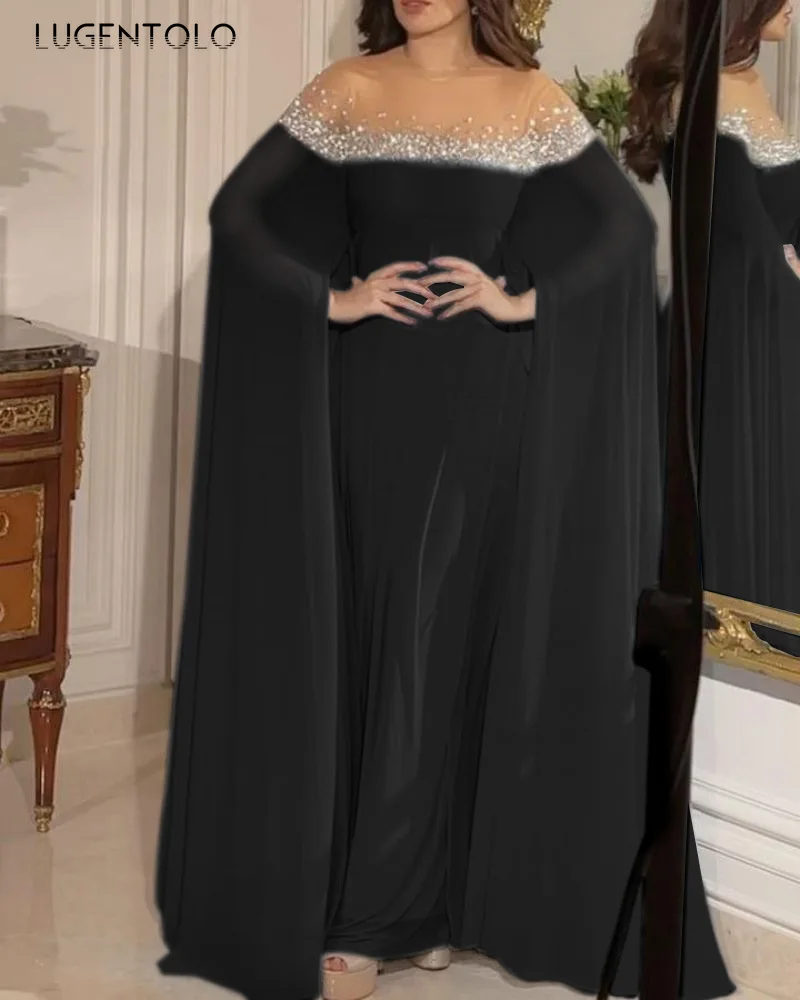 المرأة عالية الخصر فستان طويل الشيفون ، فساتين مأدبة سيدة ، الشرق الأوسط ، الصلبة ، سوينغ كبير ، مثير ، مزاجه ، الطرف ، الربيع ، الصيف