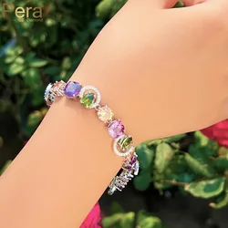 Pera New Original Design Colorful CZ Crystal Tennis Chain Link Charm Bracelets for Women Fashion Boho Party Jewelry Gifts B065