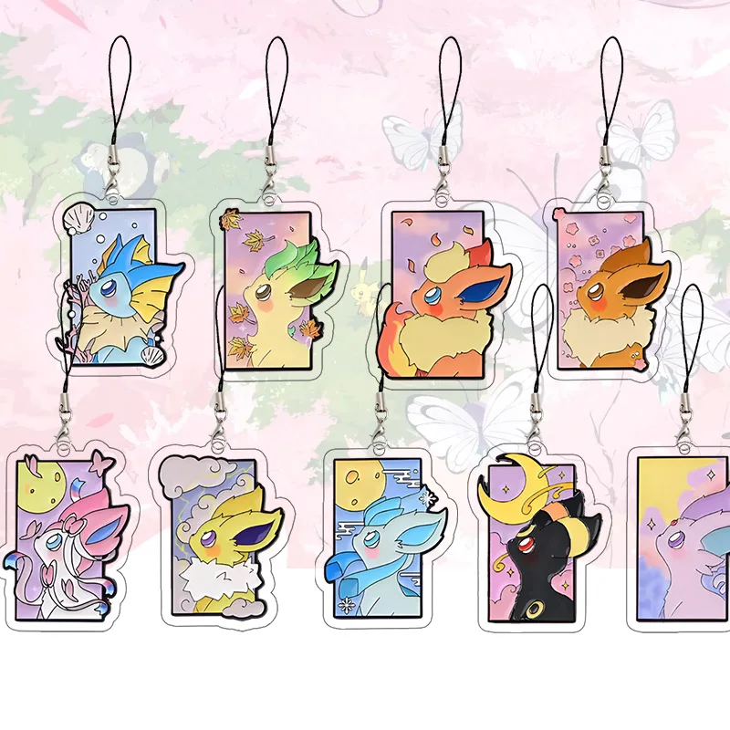 Breloque de téléphone en acrylique Eeveelutions Glaceon Umbreon Espeon Eevee, pendentif de sac de dessin animé, cordon, ornement de collection, cadeau d'anniversaire