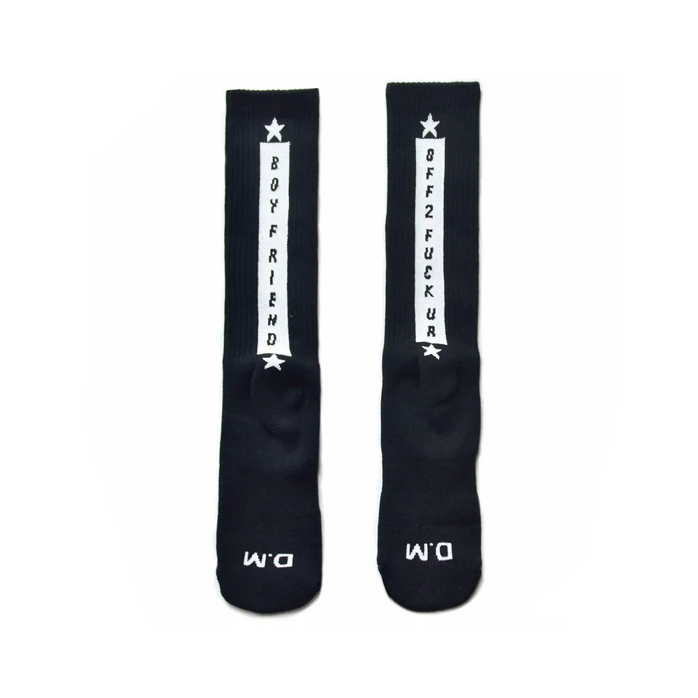 

Thick-looped Sports Stockings Black and White Character Alphabet Hipster Socks Street High Tops Cotton Socks