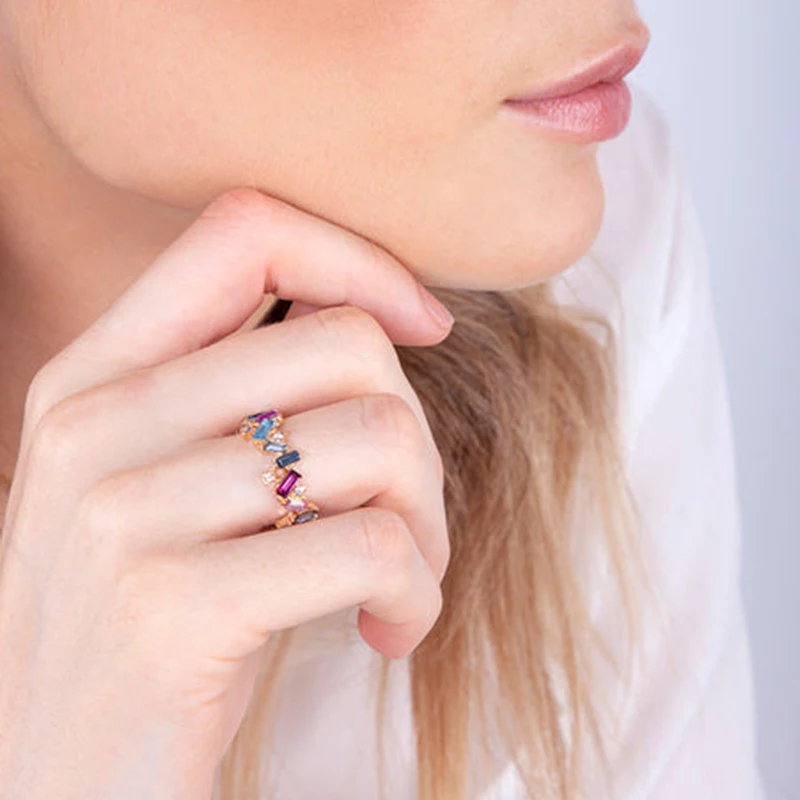 Gold/Silver Plated Delicate Square Cubic Zircon Rings For Women Girls Micro Paved Crystal Ring Fashion Jewelry Gifts