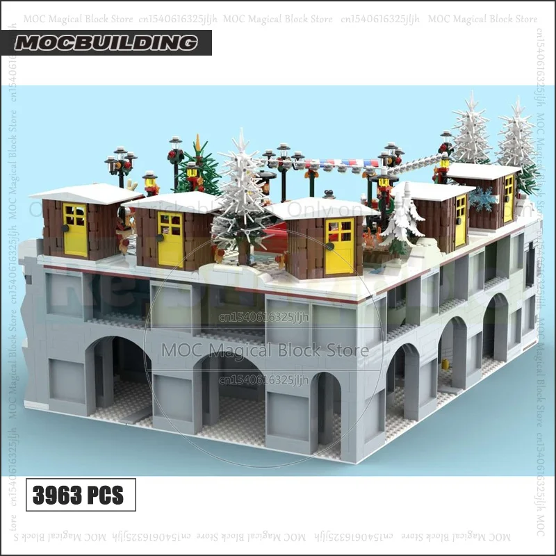 Seasonal Moc Building Blocks Winter Village Christmas Market Technology Bricks Architecture Collection Display Toys Xmas Gifts