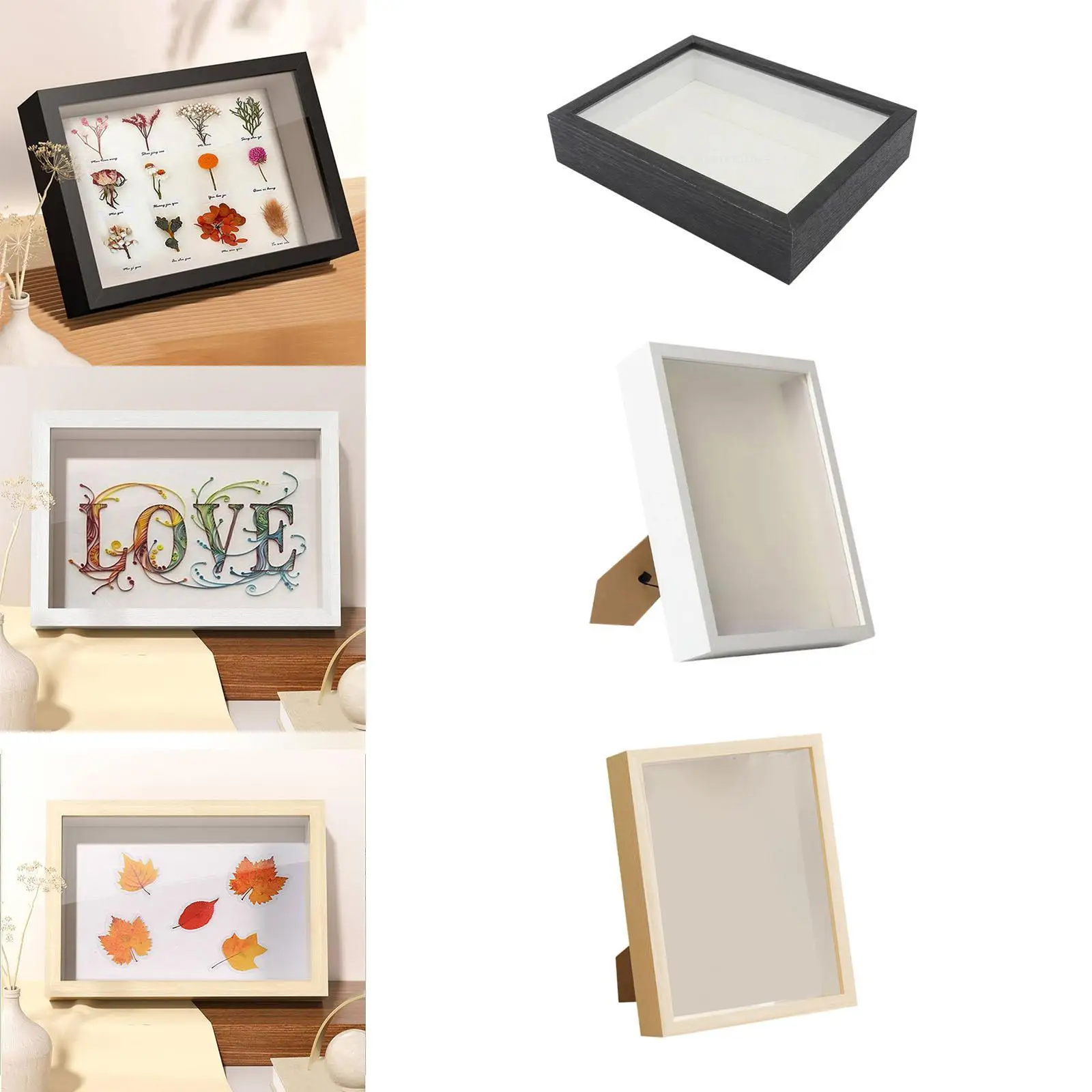 Wood Shadow Box Frame Dried Flower Display Box Large Crafts Tabletop Picture Frame for Flowers Travel Tickets Photo Birthday