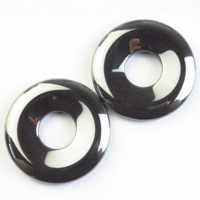 

2Pcs 45MM Natural Stone Black Hematite Donut Coin Round Necklace Bracelet Earring DIY Jewelry Making