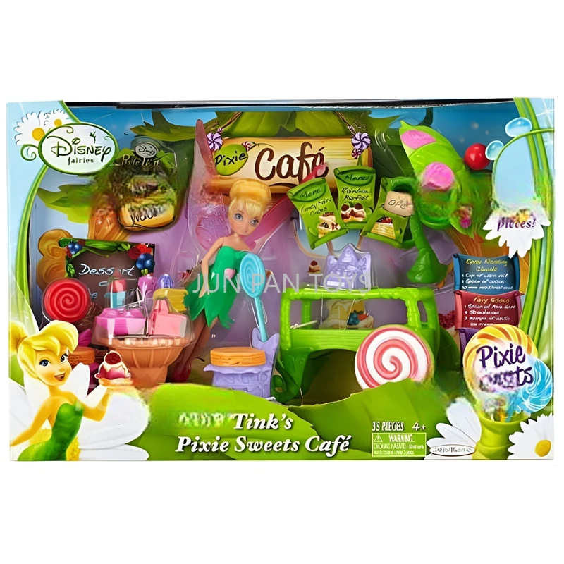 Disney Fairies Tink's Pixie Sweets Cafe Classic Movie Cartoon Girl Zestaw zabawek z 30 akcesoriami i 1 figurką lalki