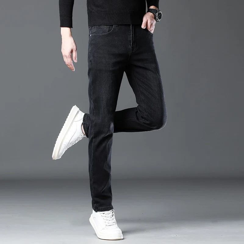 2024 fall and winter thick section stretch jeans men's straight loose business casual large size long pants pantalones hombre