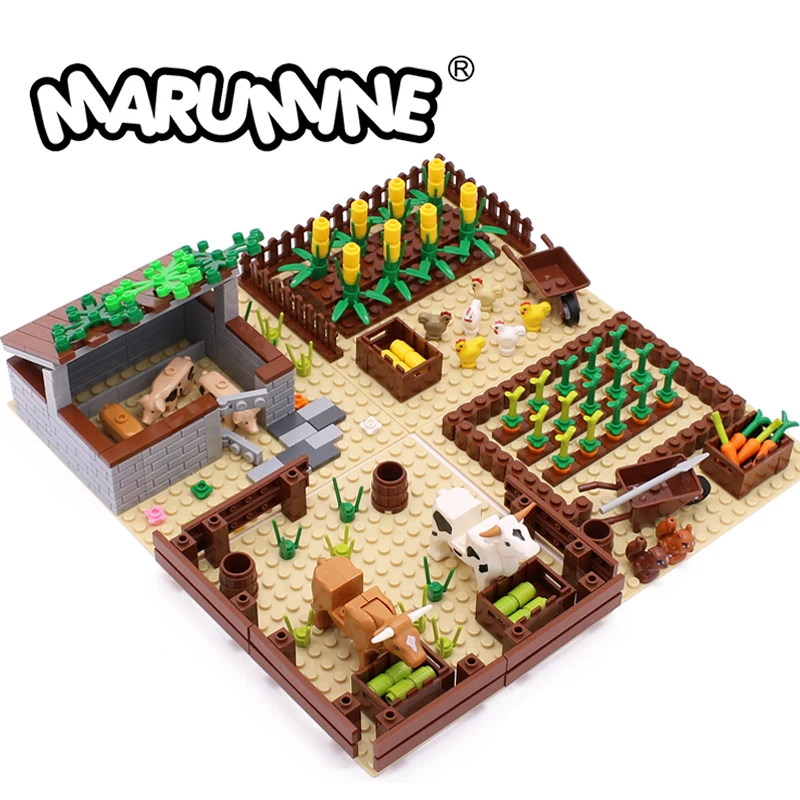 

MARUMINE MOC Building Block Animal Pigsty Cowshed Model Ranch Accessories Brick Corn Radish Set Children's Toys Christmas Gift