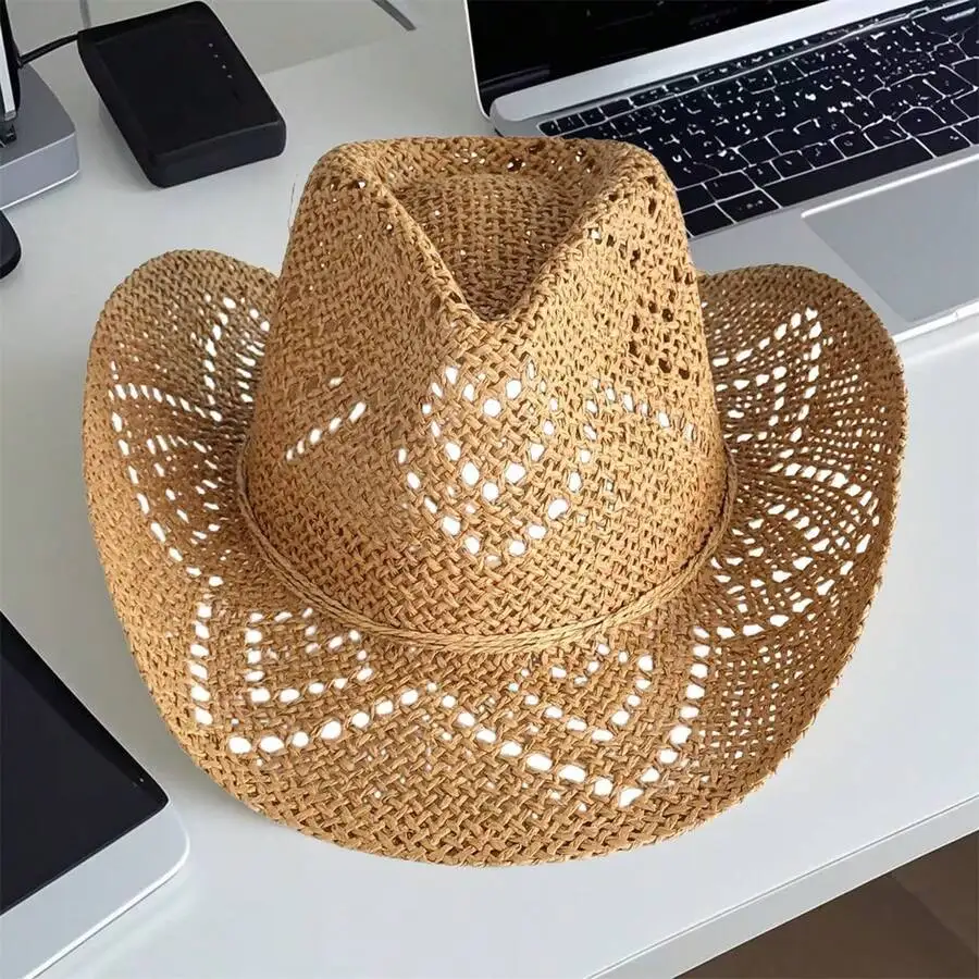 

Women Men Summer Straw Hat Hollow-Out Bucket Hats - The Ultimate Sun Beach Holiday Sun Cap Iconic Cowgirl Hat You Need
