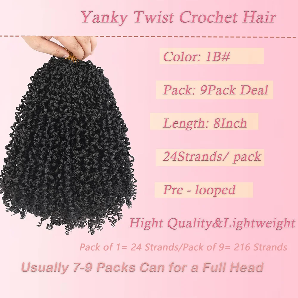 Yanky Twist Crochet Hair - 8/10/12 Inch (24 Strands/Pcs) Pre-twisted Fluffy Spring Mini Twist Short Passion Twist Synthetic Hair