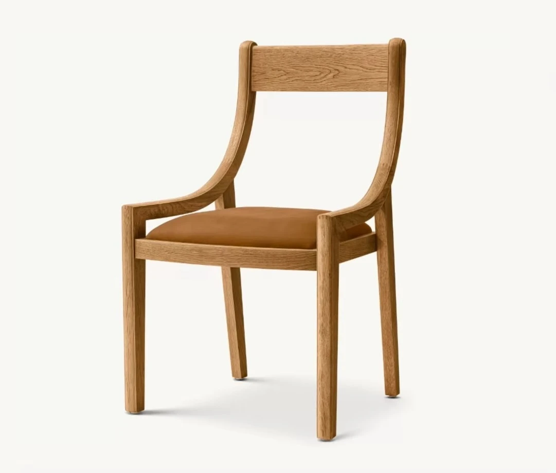 Dining Side Chair French Contemporary Danish Design Slope Leather with Solid Oak Wood Home Furniture for Dining Room