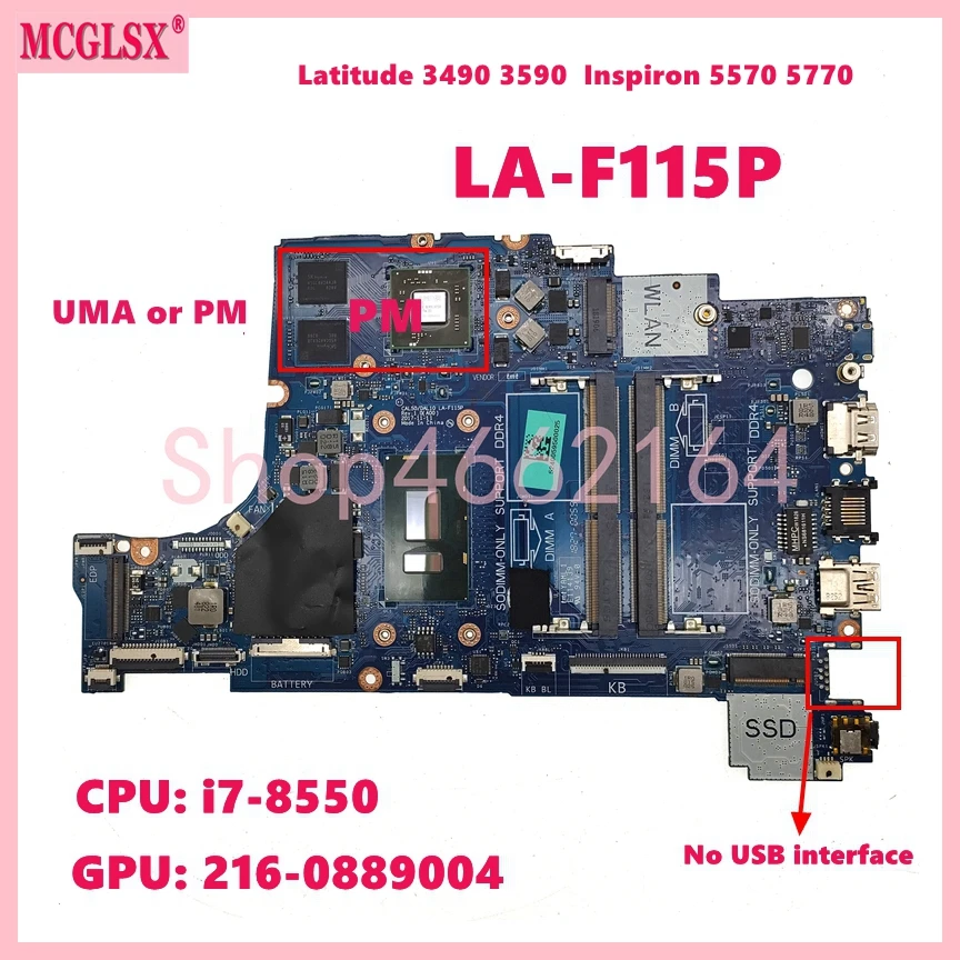 

LA-F115P With i3/i5-6th/7th/8th Gen CPU UMA/PM GPU Mainboard For Dell Latitude 3490 3590 Inspiron 5570 5770 Laptop Motherboard