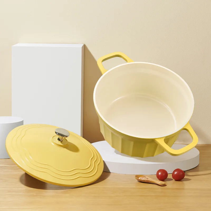

Enamel Double Handle Dutch Oven - Large Family Size Soup Stew Pot, Nonstick Casserole Cookware Compatible with All Stovetops