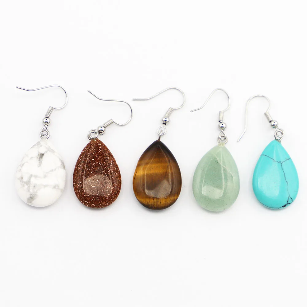 Pendientes de gota de agua plana de piedra Natural para mujer, colgante de ágata de cristal de ópalo de cuarzo rosa, joyería de fiesta de boda al por mayor, 1 par