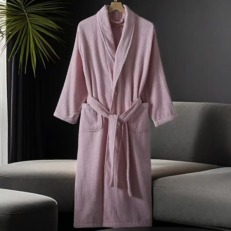 100% Cotton Bathrobe Plus Size Women Pijamas Summer Diamond Bath Robes Bridesmaid Mid-Calf Waffle Dressing Gown Men Sleepwear