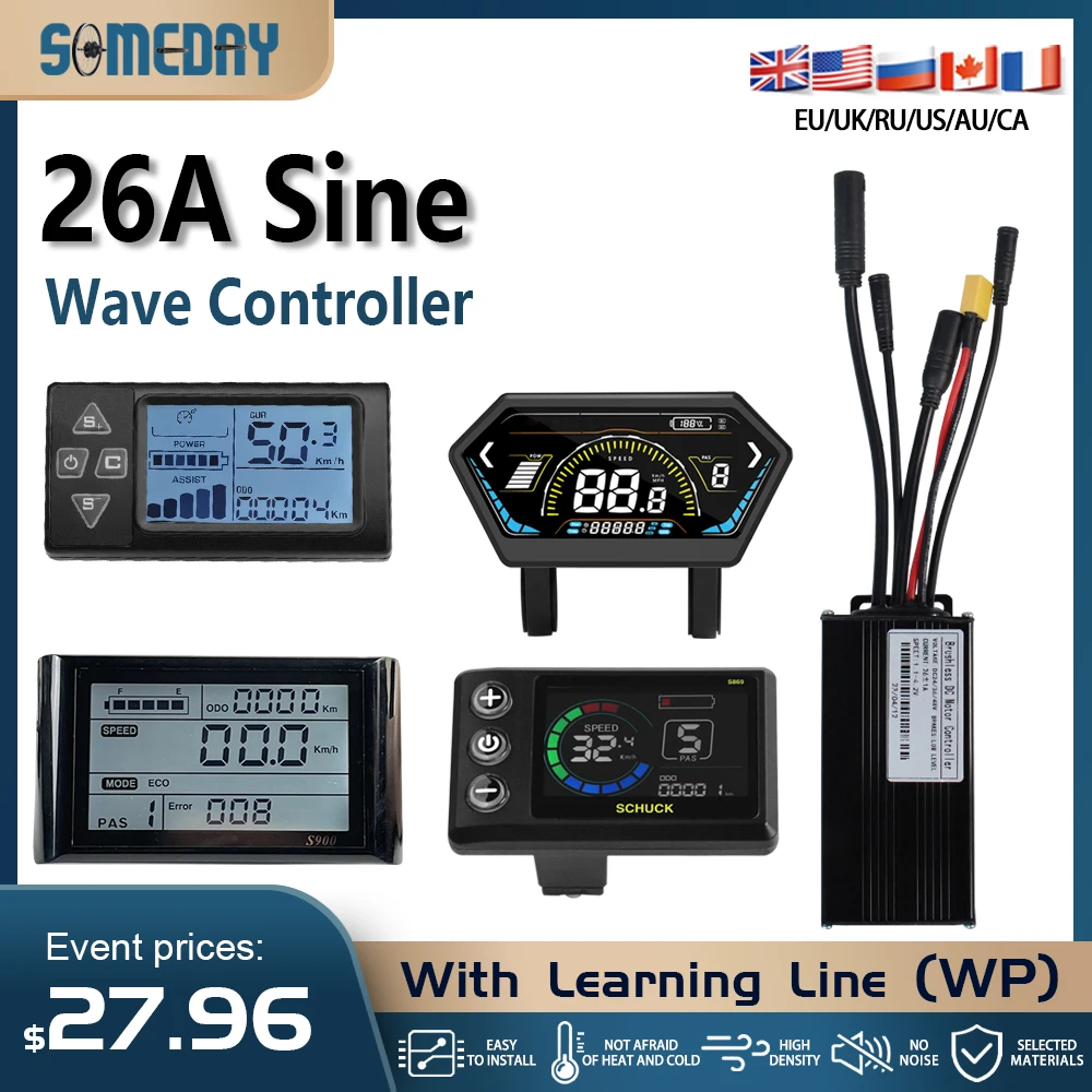 

26A водонепроницаемый трехрежимный синусоидальный контроллер 24 В/36 В/48 В аксессуары для электрических велосипедов Бесщеточный с цветным дисплеем JN для 500/750 Вт