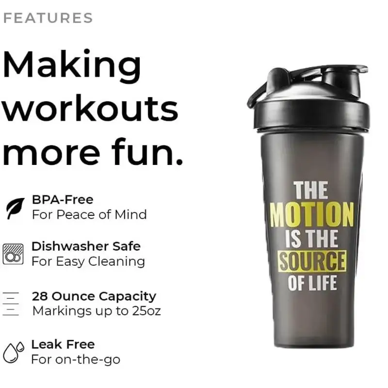 @*Portable Shaker Bottle Easy to Clean With Measurement Markings Leak Proof for Daily Gym Protein Drink Mixing