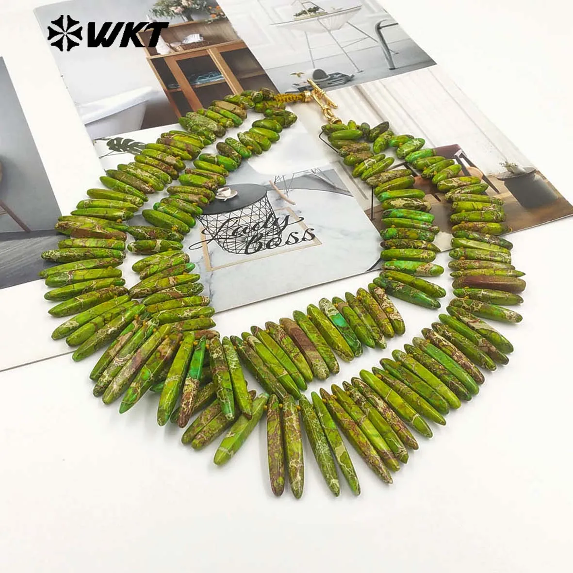 

WT-N1503 Newest Amazing Double Layers Bar Shape Natural Ocean Jasper Stones Necklace For Unique Luxury Women Birthday Gifts