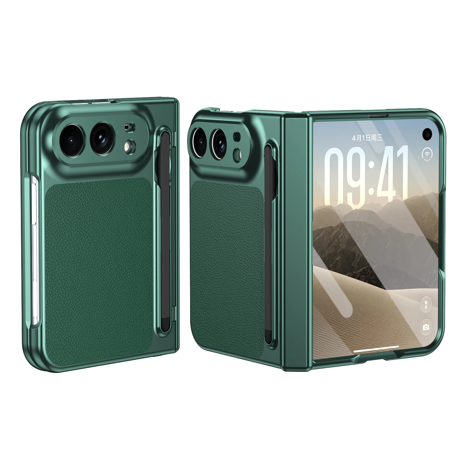 For iPhone Duo Case Skin-Friendly Matte Leather With Tempered Glass With Pen Slot Folding Shockproof Protection Case Accessories