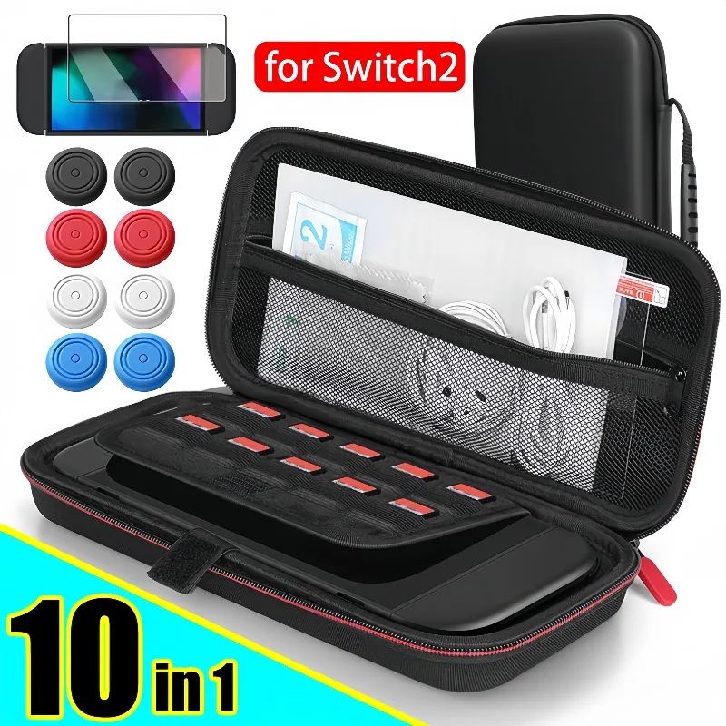 

Чехол 10IN1 + стекло + колпачки для Nintendo Switch 2, защитный комплект, жесткий силиконовый чехол для джойстика, пленка из закаленного стекла для Switch2